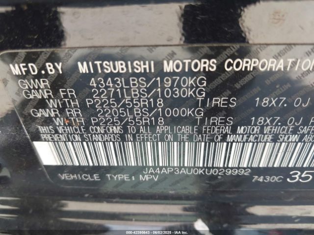 2019 MITSUBISHI OUTLANDER SPORT JA4AP3AU0KU029992 Photo 8