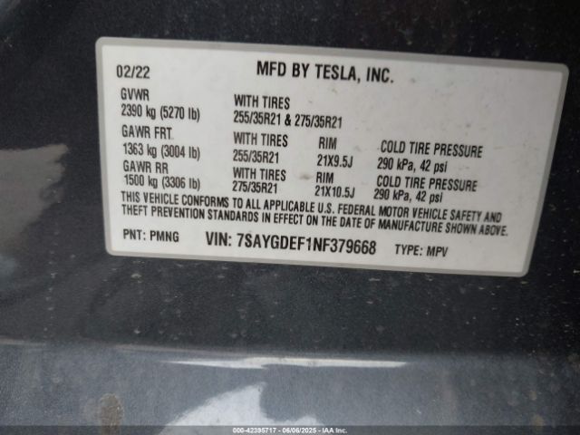 2022 TESLA MODEL Y 7SAYGDEF1NF379668 Photo 8
