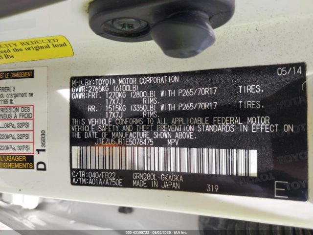 2014 TOYOTA 4RUNNER JTEZU5JR1E5078475 Photo 8