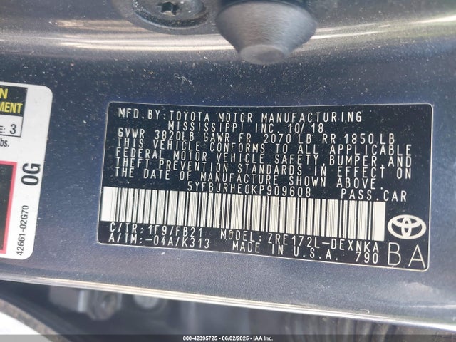 Toyota 2zr-fe 2019 5YFBURHE0KP909608 Image 9
