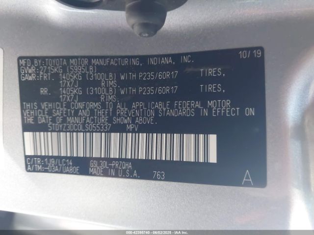 5TDYZ3DC0LS055337 Toyota SIENNA XLE