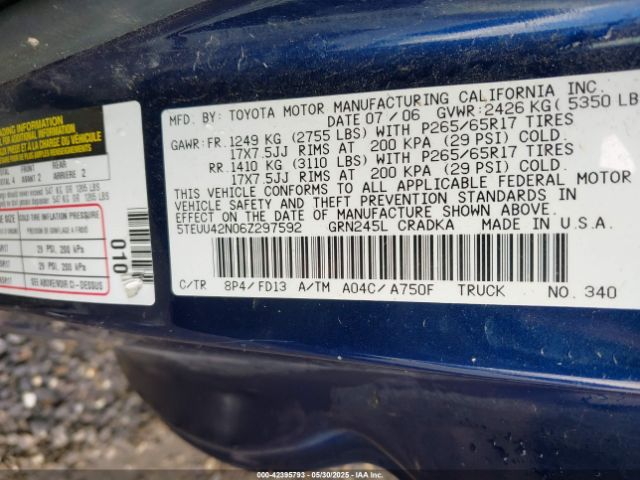 2006 TOYOTA TACOMA 5TEUU42N06Z297592 Photo 8