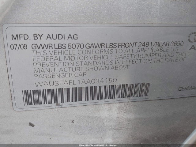 2010 AUDI A4 WAUSFAFL1AA034150 Photo 8