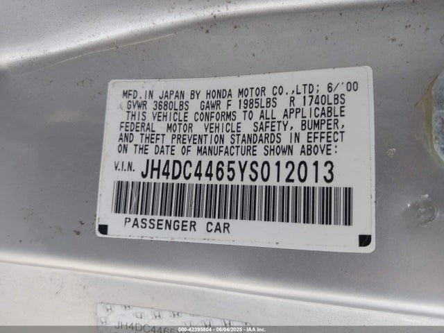 Aukcja sprzedaży 2000 Acura Integra Gs, vin: JH4DC4465YS012013, numer aukcji: 42395804