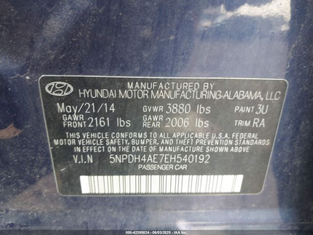 5NPDH4AE7EH540192 Hyundai ELANTRA SE