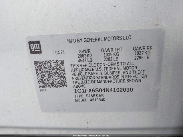 1G1FX6S04N4102030 Chevrolet 2022