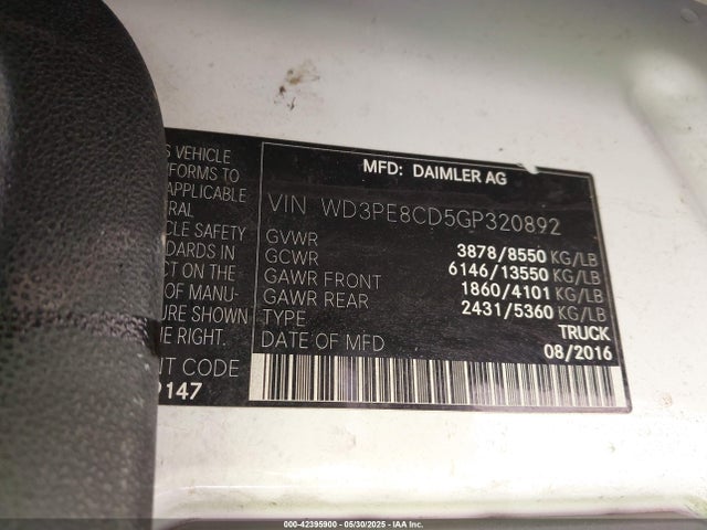 WD3PE8CD5GP320892 Mercedes-Benz Sprinter 2500 High  Roof/high Roof