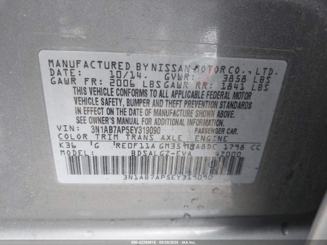 3N1AB7AP5EY319090 Nissan SENTRA SL