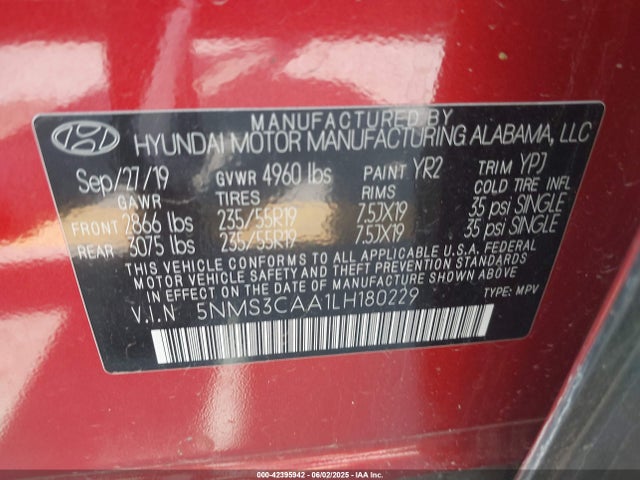 Hyundai t-gdi theta ii 2020 5NMS3CAA1LH180229 Image 9