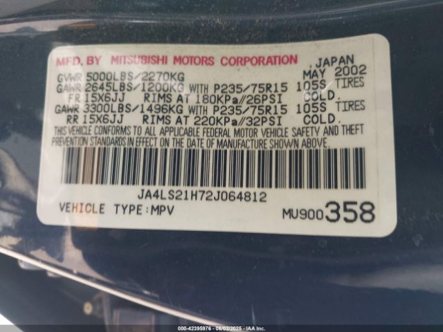 2002 MITSUBISHI MONTERO SPORT JA4LS21H72J064812 Photo 8