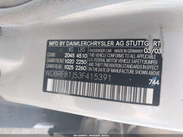 2003 MERCEDES-BENZ C 240 WDBRF81J53F415391 Photo 8