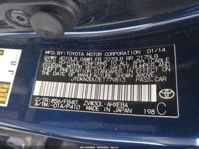JTDKN3DU7E1779813 Toyota 2zr-fxe+3jm