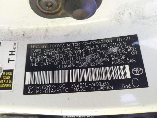 JTDKAMFU5M3142159 Toyota 2zr-fxe,1nm