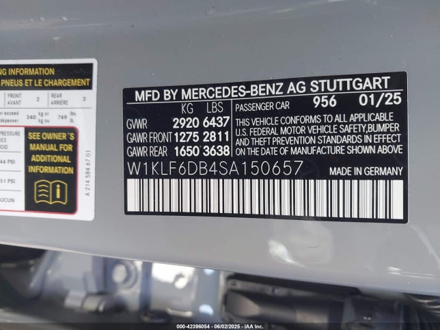 42396054 :رقم المزاد ، W1KLF6DB4SA150657 vin ، 2025 Mercedes-benz Amg E 53 E مزاد بيع