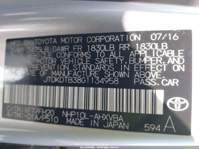 JTDKDTB38G1134958 Toyota 1nz-fxe+1lm