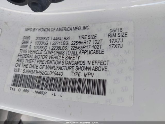 5J6RM3H52GL015440 Honda CR-V EX