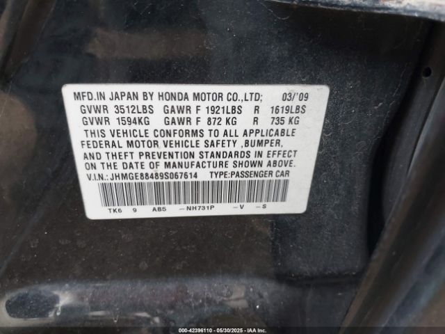 2009 HONDA FIT JHMGE88489S067614 Photo 8