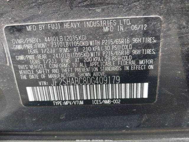 2013 SUBARU FORESTER JF2SHABC8DG409179 Photo 8