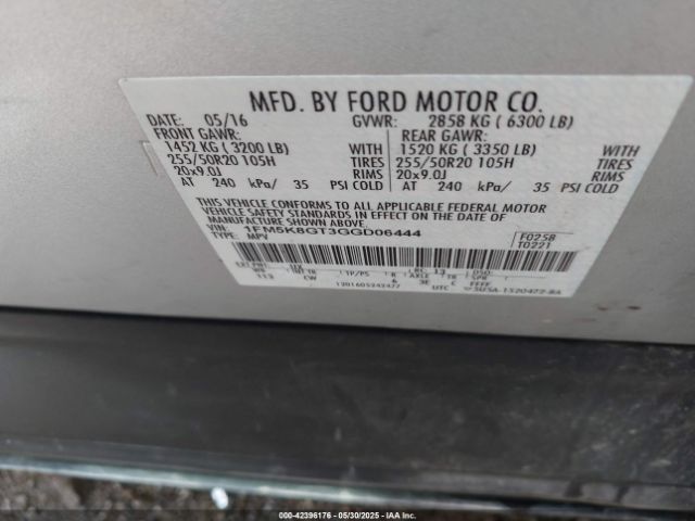 2016 FORD EXPLORER 1FM5K8GT3GGD06444 Photo 8