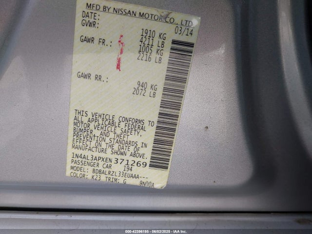 1N4AL3APXEN371269 Nissan Altima 2.5 S