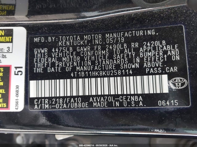 4T1B11HK8KU258114 Toyota a25a-fks