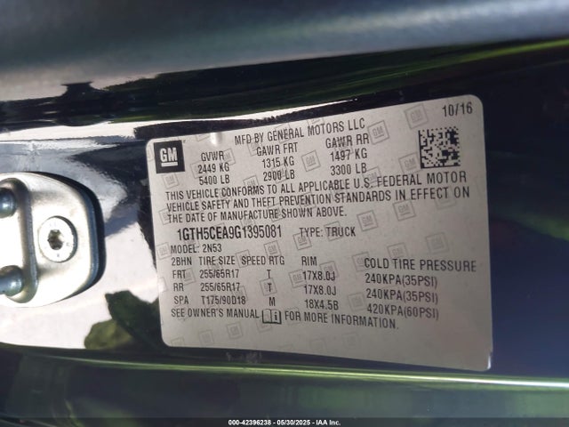 1GTH5CEA9G1395081 GMC lcv - sidi; dcvcp; vvt; e85 max, e0-e100, alum
