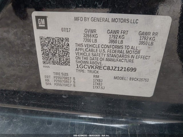1GCVKREC8JZ121699 Chevrolet l83 - sidi: spark ignited direct injection, vvt: variable valve timing, afm, e85 max, alum