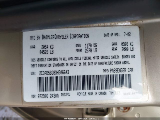 2003 CHRYSLER CONCORDE 2C3AD56G83H506643 Photo 8