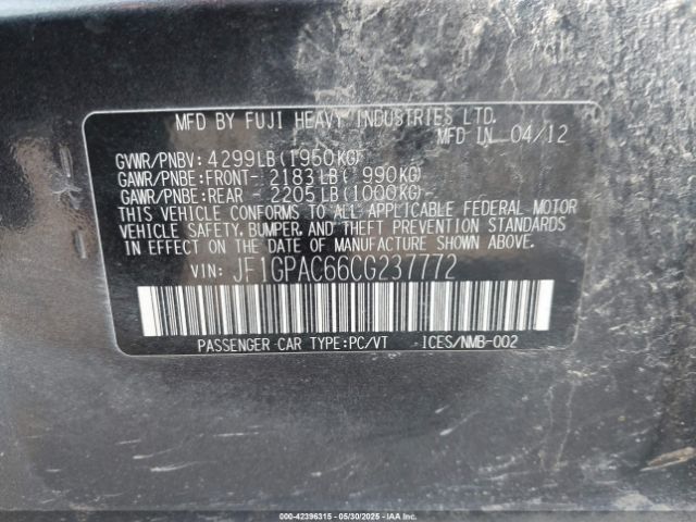 2012 SUBARU IMPREZA JF1GPAC66CG237772 Photo 8
