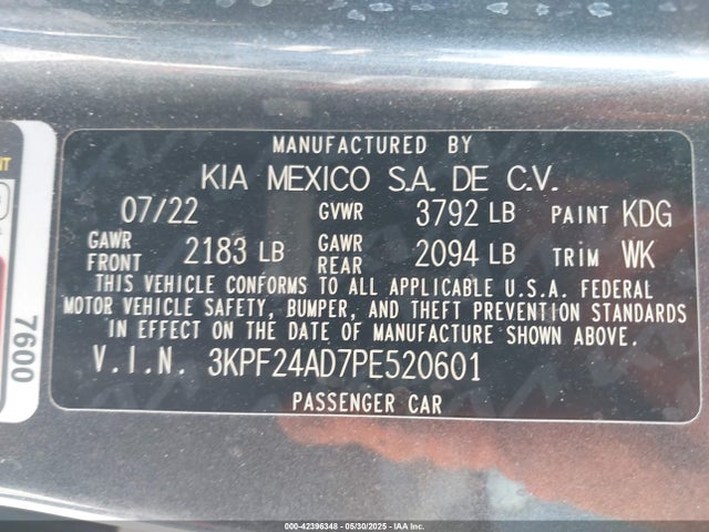 2023 Kia Forte Lx მანქანა იყიდება აუქციონზე, vin: 3KPF24AD7PE520601, აუქციონის ნომერი: 42396348