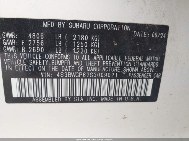 4S3BWGP62S3009021 Subaru u4