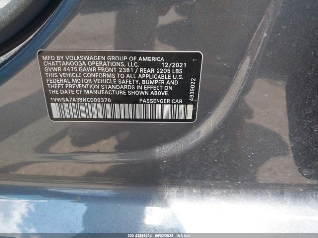 2022 VOLKSWAGEN PASSAT 1VWSA7A38NC009376 Photo 8