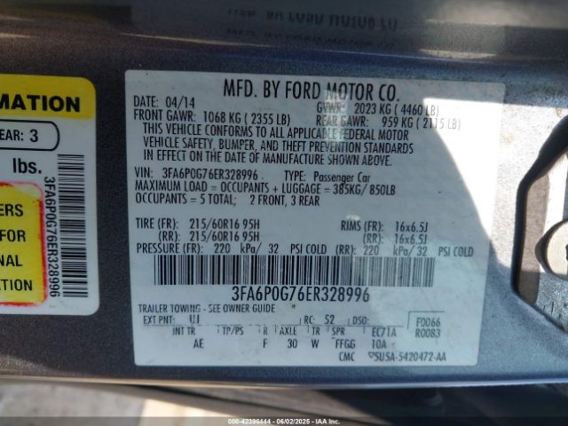 3FA6P0G76ER328996 Ford FUSION S
