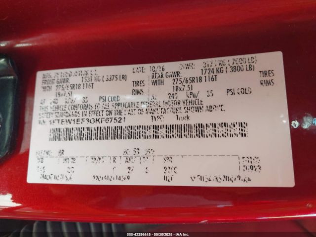 1FTEW1EF3GKF67521 Ford F-150 Xlt