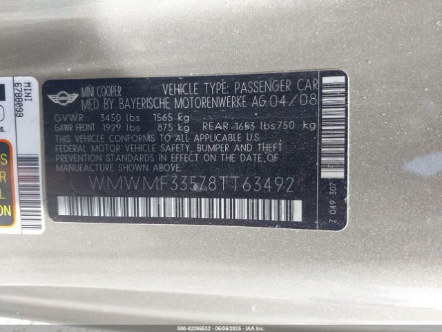 2008 MINI COOPER WMWMF33578TT63492 Photo 8