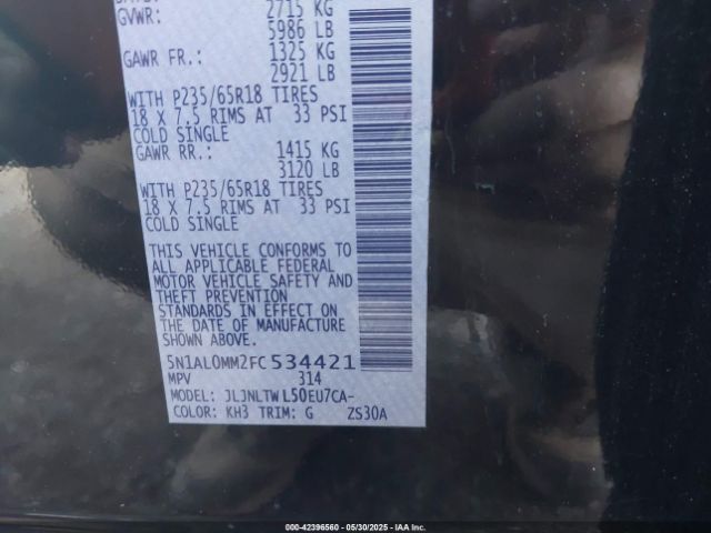 5N1AL0MM2FC534421 Infiniti QX60