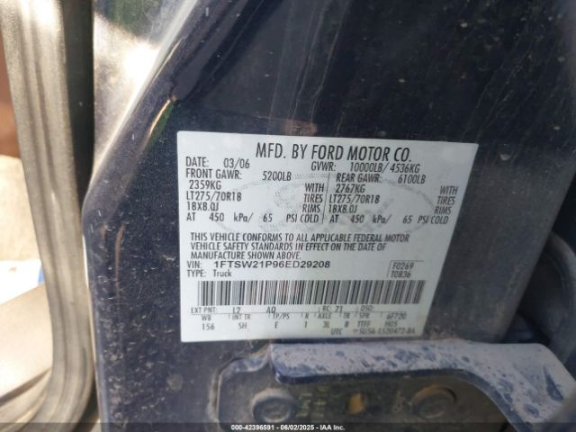 2006 FORD F-250 1FTSW21P96ED29208 Photo 8