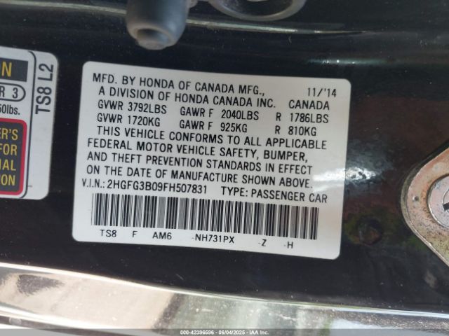 2HGFG3B09FH507831 Honda Civic Ex-l