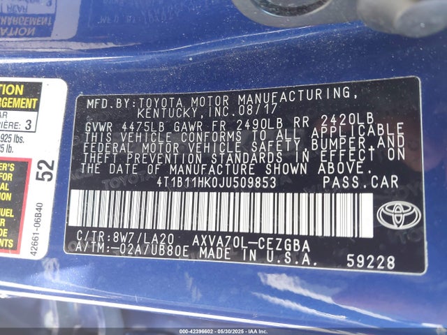 4T1B11HK0JU509853 Toyota a25a-fks
