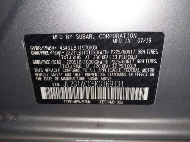 JF2GTACC6KG369331 Subaru Crosstrek 2.0i Premium
