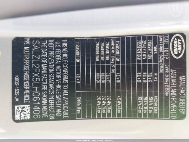 2020 LAND ROVER RANGE ROVER EVOQUE SALZL2FX5LH061406 Photo 8
