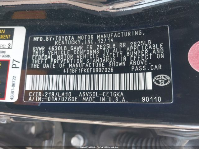 4T1BF1FK0FU907026 Toyota 2ar-fe