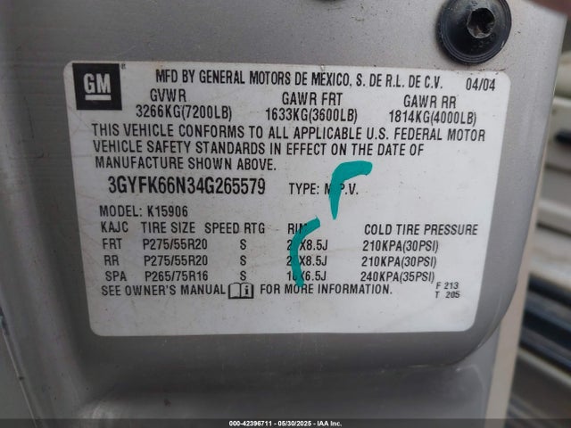 2004 CADILLAC ESCALADE ESV 3GYFK66N34G265579 Photo 8