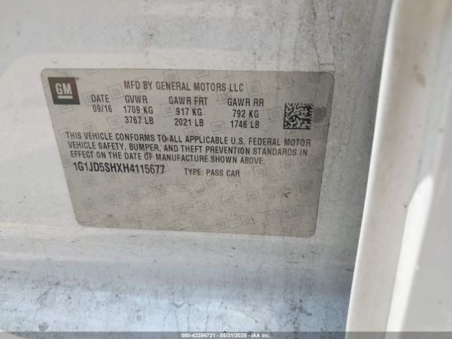 1G1JD5SHXH4115677 Chevrolet Sonic Lt Auto