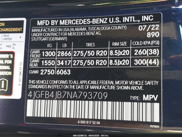 4JGFB4JB7NA793709 Mercedes-Benz GLE 350