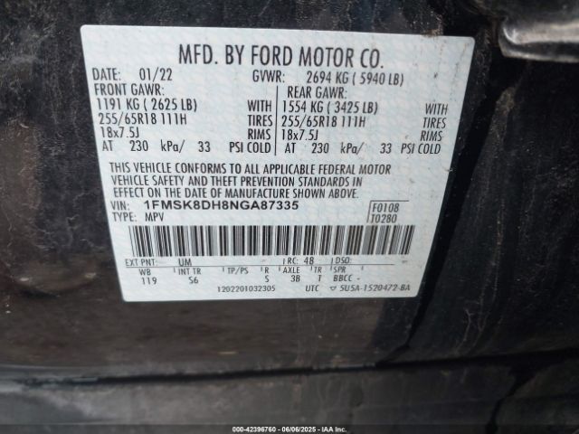2022 FORD EXPLORER 1FMSK8DH8NGA87335 Photo 8