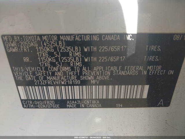 2T3ZFREV4FW218199 Toyota 2ar-fe