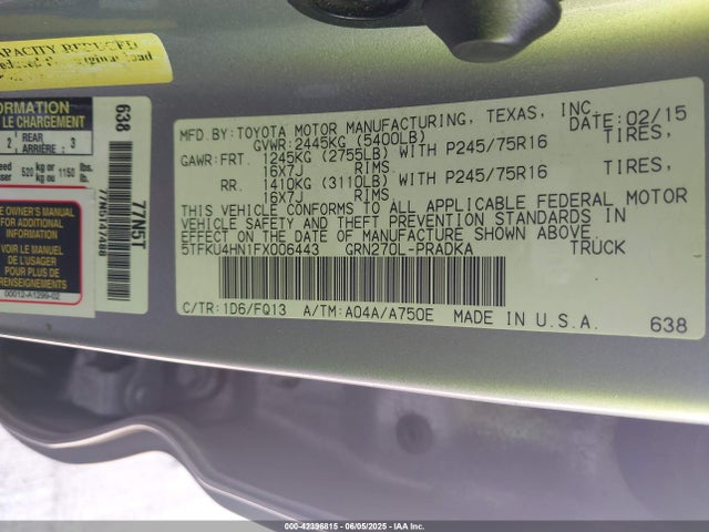 5TFKU4HN1FX006443 Toyota 1gr-fe