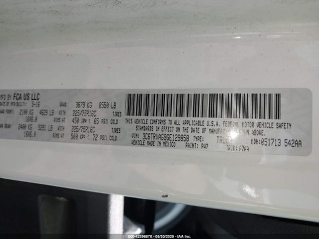 3C6TRVAG9GE129858 RAM Promaster 1500 Low Roof