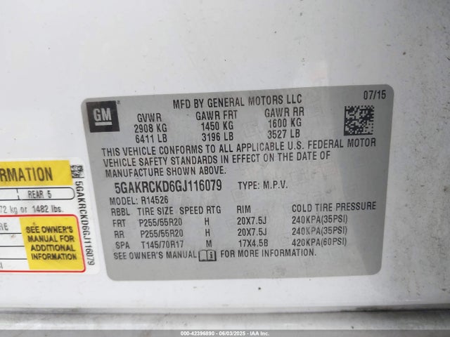 5GAKRCKD6GJ116079 Buick llt - sidi, alum, 60 degrees